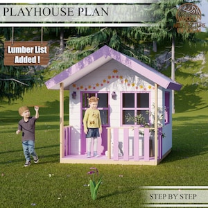 Cottage speelhuisplannen voor kinderen, speelhuis met pergola, doe-het-zelf met digitale downloads