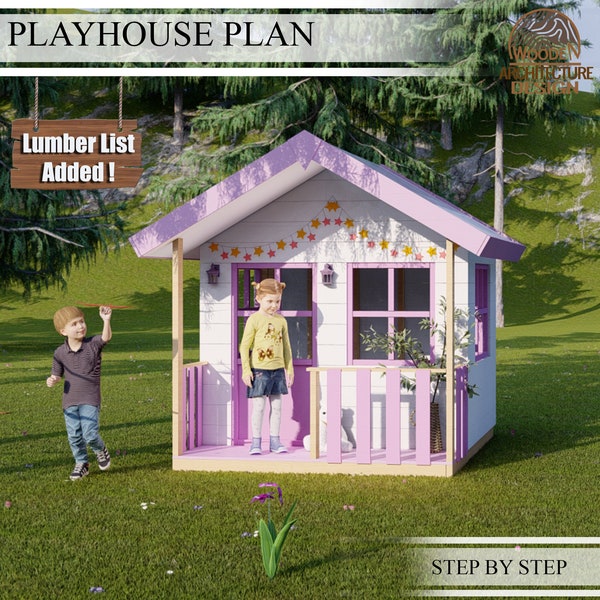 Cottage Playhouse Plans for Kids, Playhouse with pergola, Do It Yourself with Digital downloads