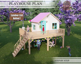 Playhouse Plans for Kids,  Wooden Garden house Plan Step by Step, Do it Yourself with the  Digital Downloading Files