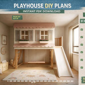 Twin Size Bunk Bed Playhouse Plans: DIY Wooden Playground (Digital Download - PDF)