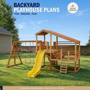 Playhouse Build Plans for Kids, Playhouse Plan with swing and slide , Do It Yourself with Digital downloads