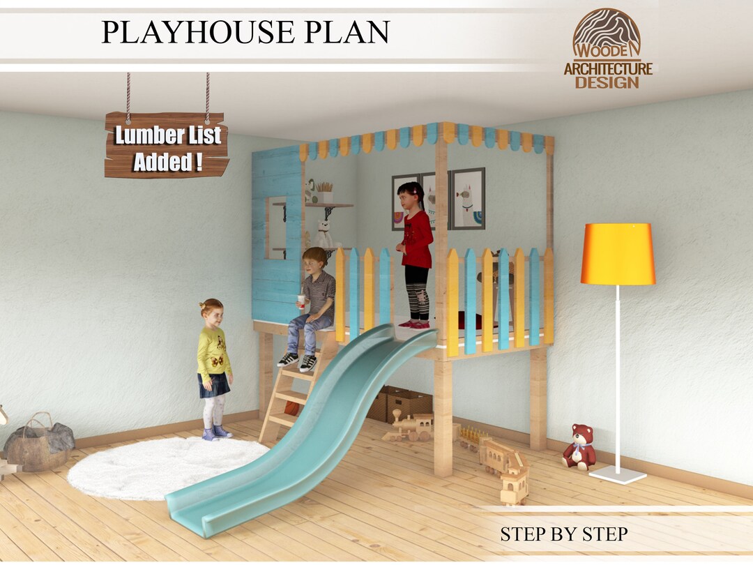 Indoor Playhouse Plans for Kids, Wooden Playhouse With Reading Corner ...