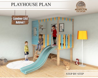 Indoor Playhouse Plans for Kids, Wooden playhouse with reading corner, Step by Step plan, DIY with Digital Download