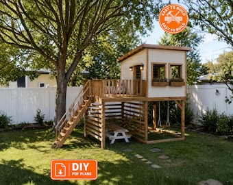 Playhouse Plans for Kids: Wooden Garden House with Pergola (Digital Download)