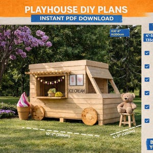 Wooden Ice Cream Playhouse Plans  | Backyard Playhouse Build | Instant Download