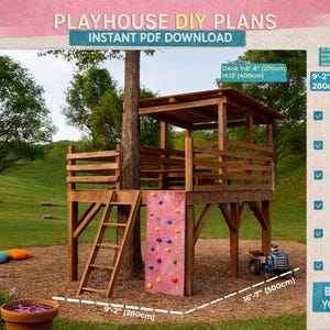 DIY Treehouse Plans with Climbing Wall & Deck | Outdoor Kids Playhouse Woodworking Project