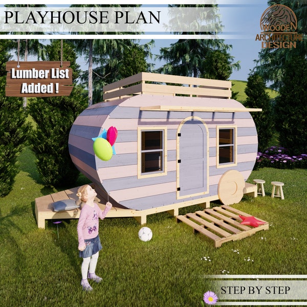 Camper Playhouse Build Plans for Kids, Trailer Caravan Playhouse Plan, Do It Yourself with Digital downloads
