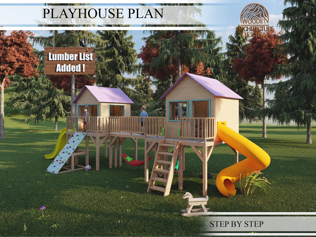 Planos de casa de juegos de dos torres con puente: Casa de juegos infantil  DIY (Descarga digital) México - Main Image