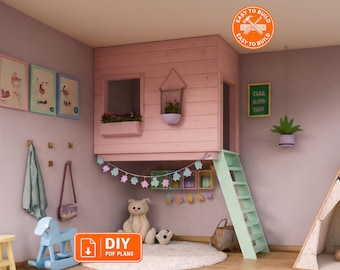 Indoor Playhouse Plans for Kids: Wooden Playhouse with Reading Corner (Digital Download)