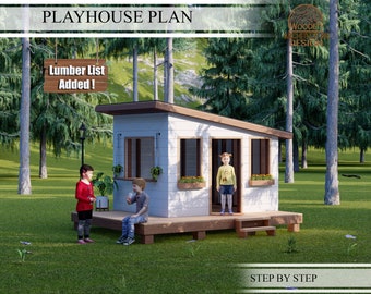 Modern Playhouse Build Plans for Kids, Vintage Cottage  Playhouse Plan , Do It Yourself with Digital downloads