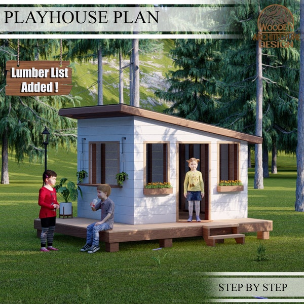 Modern Playhouse Build Plans for Kids, Vintage Cottage  Playhouse Plan , Do It Yourself with Digital downloads