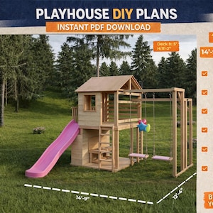 Plany drewnianych domków do zabawy | Domek na drzewie dla dzieci w ogrodzie w formacie PDF | Krok po kroku