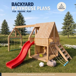 Playhouse Plans for Kids, Wooden Deck Treehouse Plan, Do It Yourself with Digital downloads