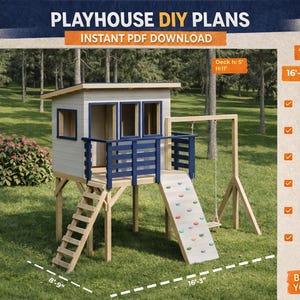 DIY Playhouse Plans | Modern Elevated Backyard Treehouse with Climbing Wall & Swing | Step by Step