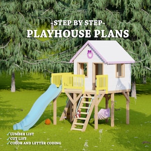 Plannen voor speelhuisjes | Speeltuin met klimwand en glijbaan | Digitale download | Doe-het-zelf met directe downloads - pdf
