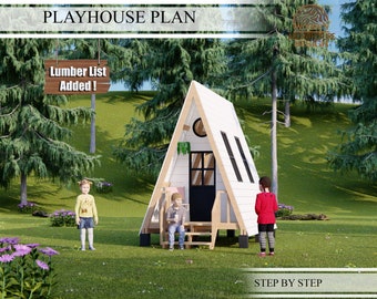 Playhouse Plans for Kids, A Frame Cabin Playhouse , Step by Step, Do it Yourself with the  Digital Downloading Files