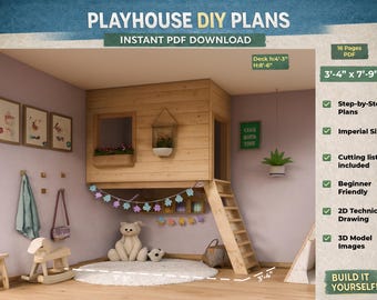 Indoor Playhouse Plans for Kids: Wooden Playhouse with Reading Corner (Digital Download)