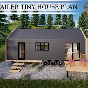 32&#39; Trailer Tiny House Plan, 288 sq.ft (32&#39;x 9&#39;) House, 26.8 sq.mt (9.7m x 2.7m) House  Architectural technical drawing