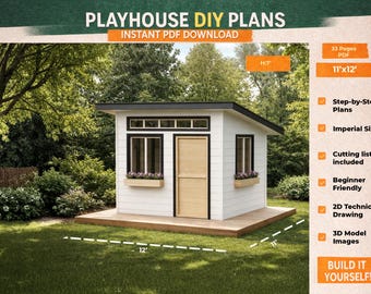 Modern Kids Playhouse DIY Plans | PDF Backyard Wooden Fort | Step-by-Step Guide