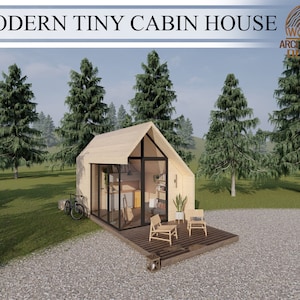 Modern Tiny Cabin  Plans, Backyard Office Plan, 240 sq.ft (9&#39;-10&#39;&#39; x 24&#39;-7&#39;&#39;),  22.5 sq.mt (3m x 7.5m)