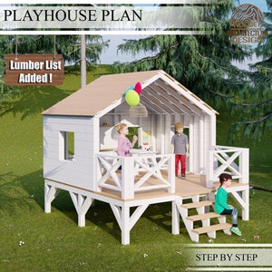 Playhouse Build Plans for Kids, Playhouse Plan with open deck , Do It Yourself with Digital downloads