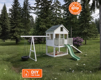 DIY Playhouse Plans with Swing Set Sandbox and Slide | Step by Step PDF