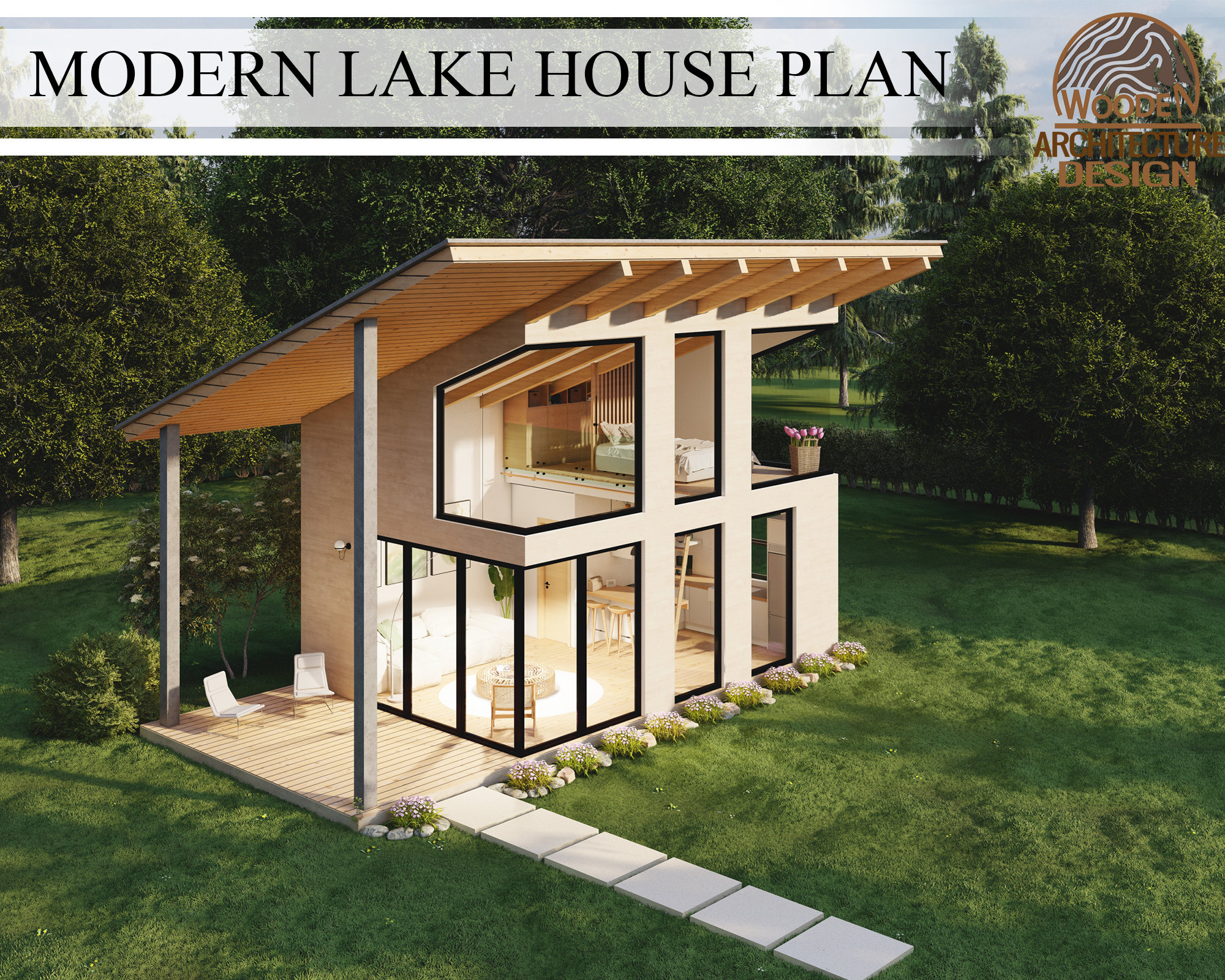 Modern Lake House Plan Forest Cabin House 1 Bedroom 1 - Etsy