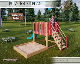 Playhouse Build Plans for Kids, Toddler Playhouse, Playground with sandbox and slide, Do It Yourself with Digital downloads