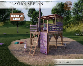 Playhouse Plans for Kids, Big Wooden Treehouse Plan, Do It Yourself with Digital downloads