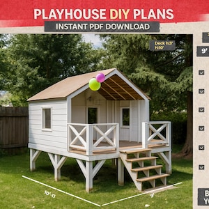 Planos de construcción de una casa de juegos con terraza abierta / Casa de juegos moderna blanca (Descarga digital)