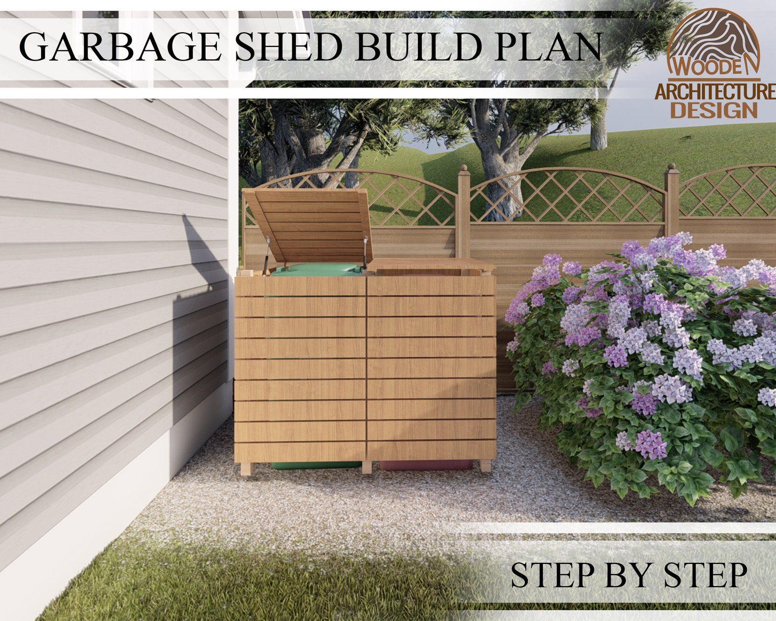 Garbage Shed Plans Architecture Wooden Storage Plan Do It Etsy