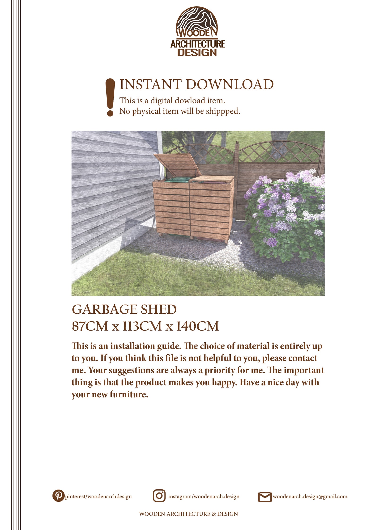 Garbage Shed Plans Architecture Wooden Storage Plan Do It Etsy
