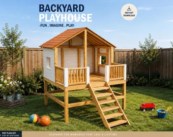 Playhouse Plans for Kids, Wooden Deck Treehouse Plan, Do It Yourself with Digital downloads