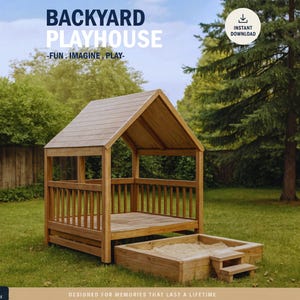 Playhouse Plans for Kids, Wooden Deck Treehouse Plan, Do It Yourself with Digital downloads
