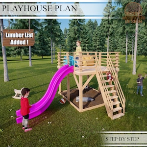 Playhouse Build Plans for Kids, Playhouse Plan with slide,Do It Yourself with Digital downloads