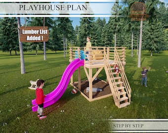 Playhouse Build Plans for Kids, Playhouse Plan with slide,Do It Yourself with Digital downloads