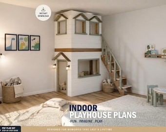 Indoor Wooden Playhouse Plan for kids | Montessori Reading corner | DIY Loft Design for Kids | Step-by-Step PDF Building Instructions