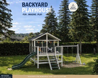 Playhouse Plans | Playground with swing and slide | Digital Download | Do It Yourself with Instant downloads - PDF
