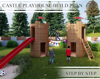 Playhouse Build Plans for Kids, Double Castle  Playhouse Plan, Do It Yourself with Digital downloads