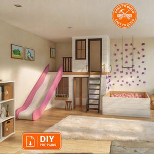 Build a fun and functional 6’ x 14’ loft playhouse with this beginner-friendly DIY plan set. Includes step-by-step instructions, imperial measurements, detailed technical drawings, a full cutting list, and 3D model images. Instant PDF download — perfect for creating a slide and climbing wall play area indoors. 🛠️