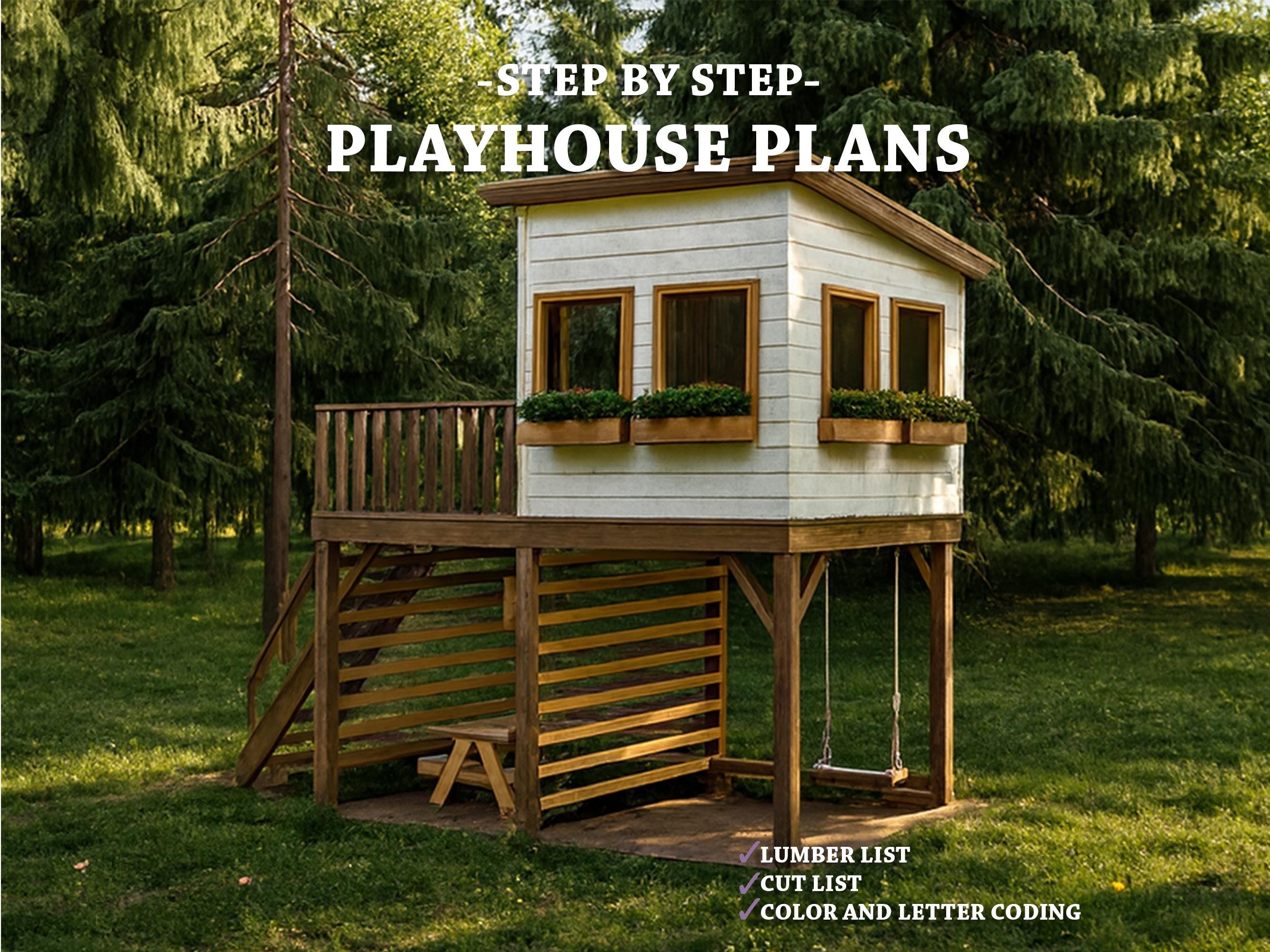 Plans de maison de jeu pour enfants : maison de jardin en bois avec pergola (téléchargement numérique)