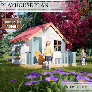 Playhouse Plans for Kids,  Cottage house Plan for toddler,  Step by Step, Do it Yourself with the  Digital Downloading Files