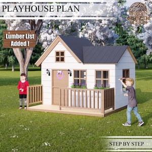 Plannen voor doe-het-zelf speelhuisje, bouw een huisje voor de tuin, houtbewerkingsproject met directe download