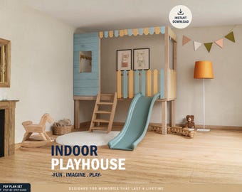 Indoor Playhouse Plans for Kids: DIY Wooden Playhouse with Reading Corner (Digital Download)