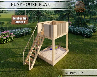 Playhouse Build Plans for Kids, Treehouse with sandbox, Do It Yourself with Digital downloads