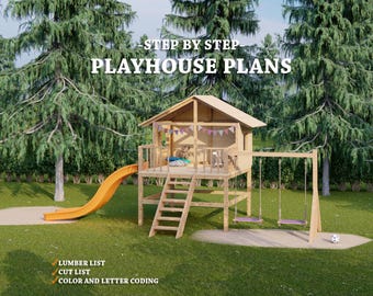 Playhouse Plans With Swing and Slide: DIY Playground (digital