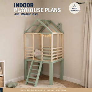 Indoor Wooden Playhouse Plan for kids | Montessori Reading corner | DIY Loft Design for Kids | Step-by-Step PDF Building Instructions