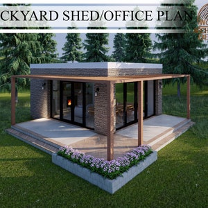 Backyard Shed Plan, Garden Office Project , 714 sq.ft (26'-16"x 32'-1") / 66 sq.mt (8.1m x 9.8m), Digital Downloading Files