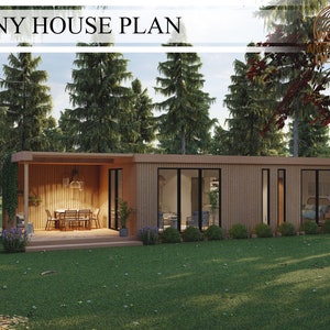 1 Bedroom 1 Bathroom Tiny House Plan, 770 sq.ft (45’-10’’x 16’-5’’), Modern House Architectural drawings- PDF