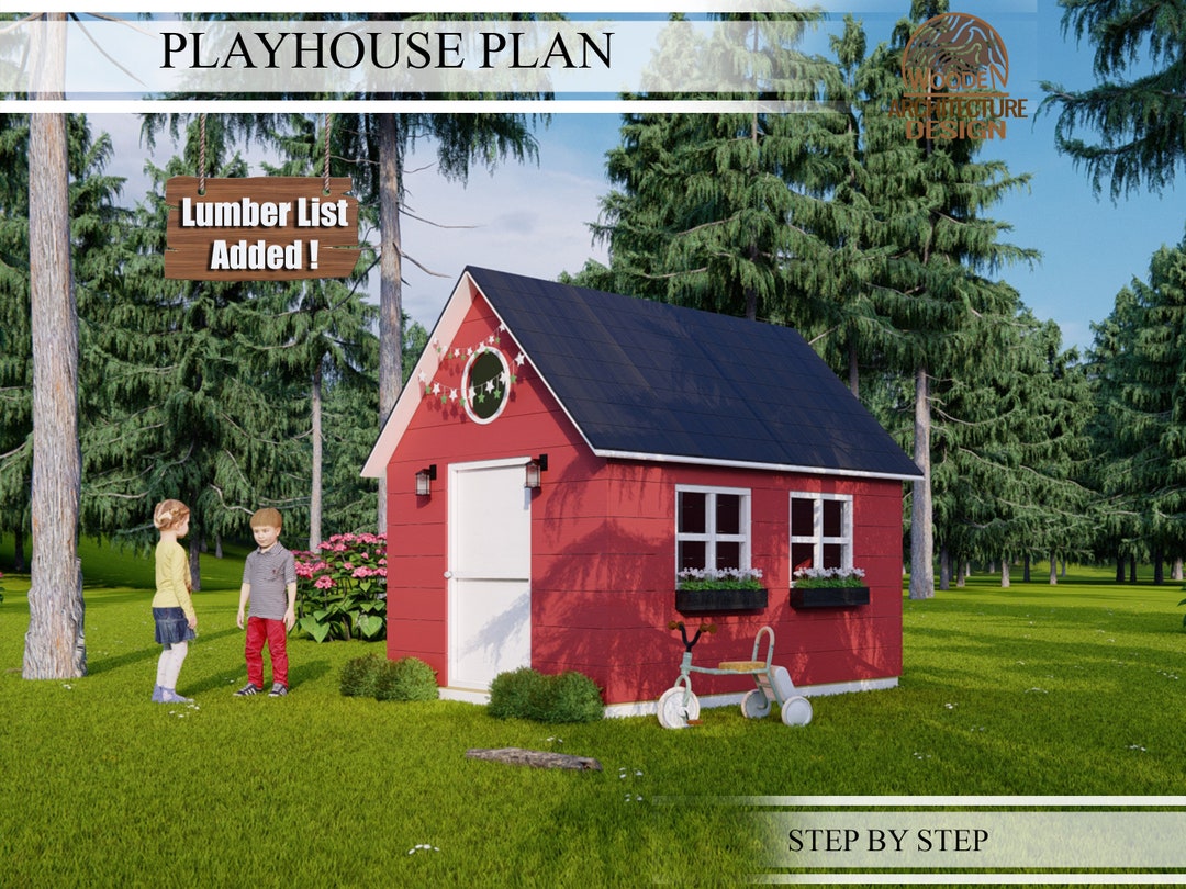 Playhouse Plans for Kids, Wooden Red Barn House Plan Step by